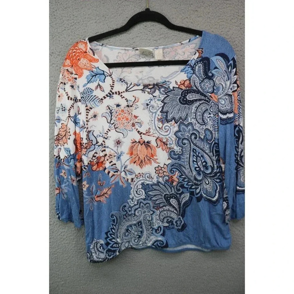 Chico's 3/4 Sleeve Pullover Top-Size 2 or Large-Elastic Waist - Picture 1 of 8